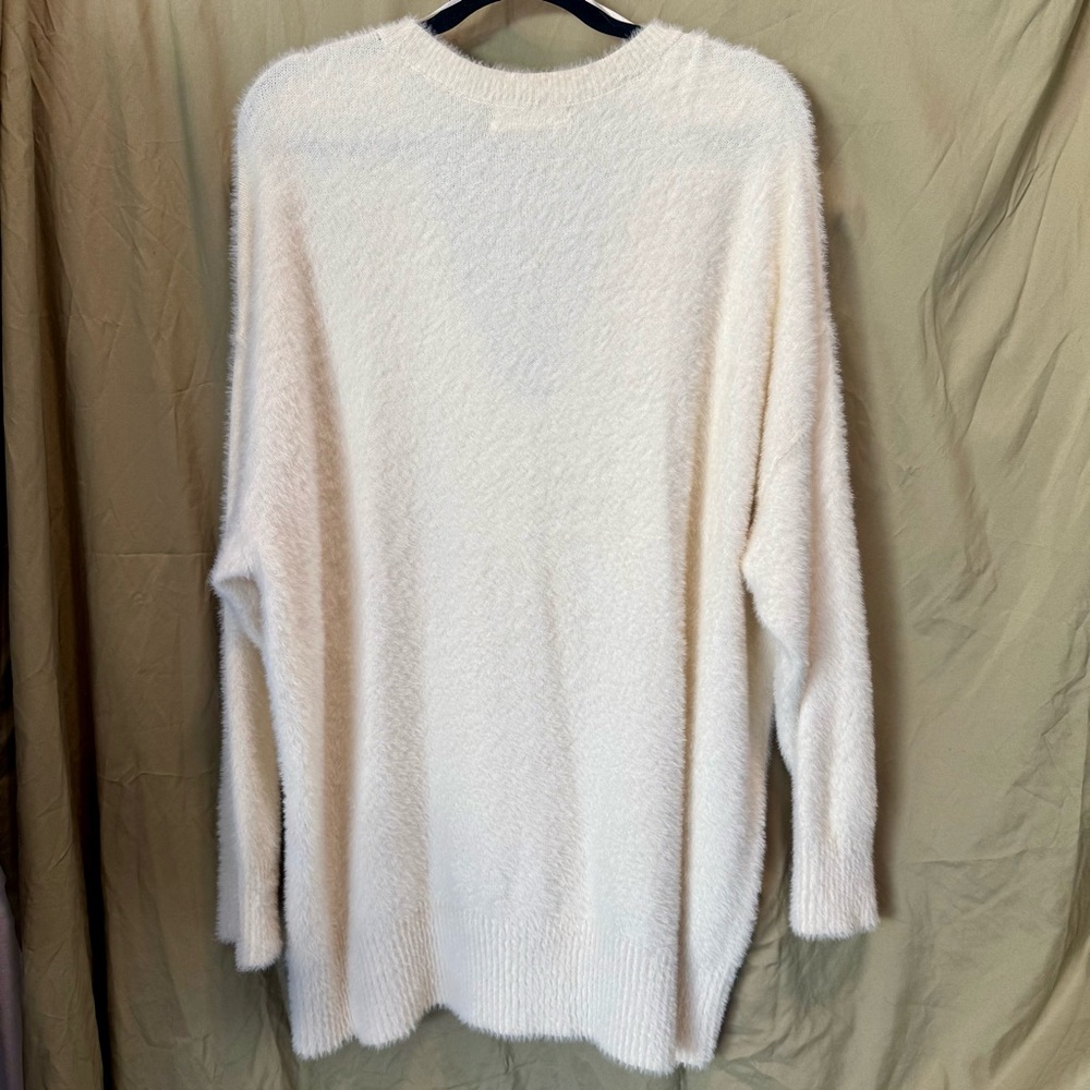 By Anthropologie Oversized Deep V-Neck Eyelash Tunic Ivory Sweater - Picture 8 of 12